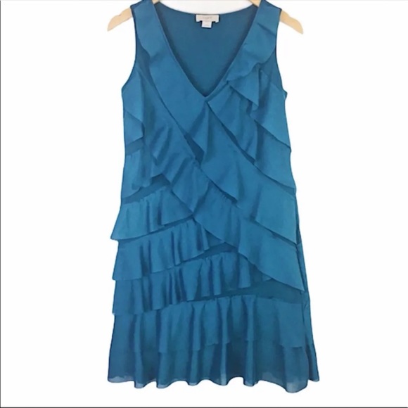 Ann Taylor Teal Ruffled Mini Dress Size 2 Fits S To M - Picture 6 of 6